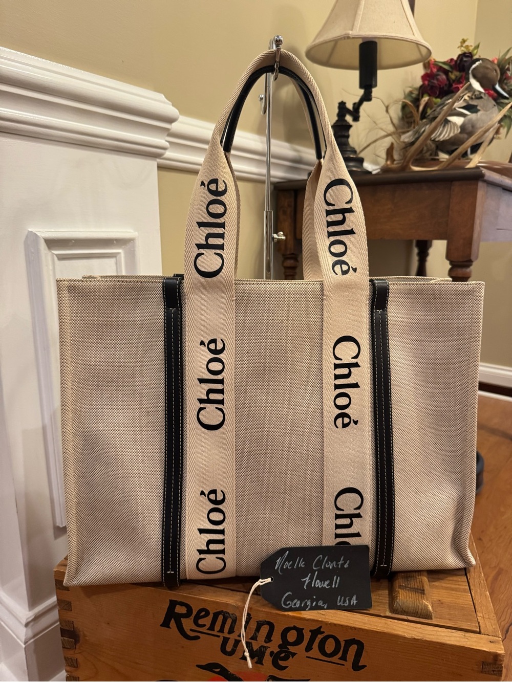 CHLOE Large Woody Tote, Navy - Picture 2 of 16